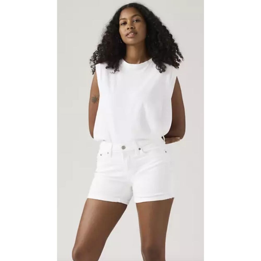 Levi’s Chalk White Mid Length Denim Shorts Size 25